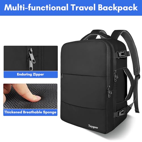 Taygeer Travel Backpack for Men Women, Carry On Backpack with Shoe Pouch - color: Black, size: X-Large