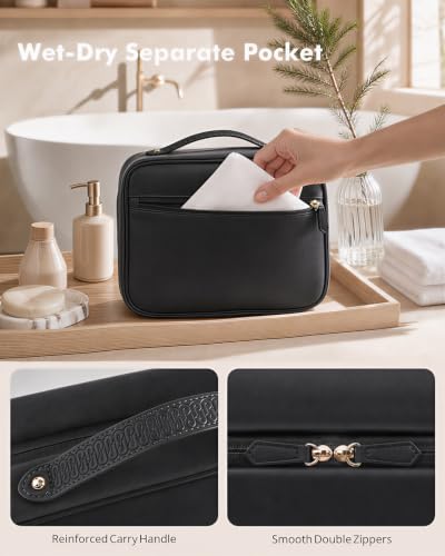 Prite Hanging Toiletry Bag for Women Waterproof Travel Makeup Bag - color: Black, size: Large