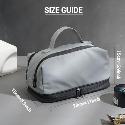 MORK&SUKY Travel Toiletry Bag for Men & Women – Large Capacity Waterproof Shower Bag with Dry Wet Separation & Bottom Pocket – Durable Dopp Kit for Toiletries, Cosmetics, and Gym Essentials (Gray) - color: Gray