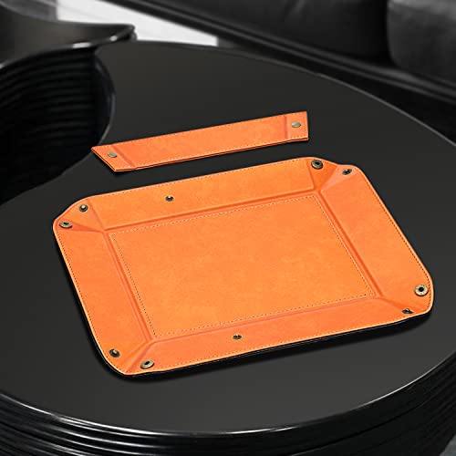 SITHON Valet Tray Desktop Storage Organizer with 2 Compartments - color: Orange