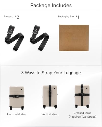 LUGGEX Luggage Straps TSA Approved, Adjustable Straps for Suitcases,Black - color: Black