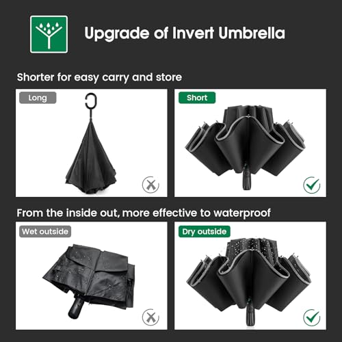 G4Free 54 Inch Inverted Umbrella Windproof Large Umbrella for Rain - color: Black