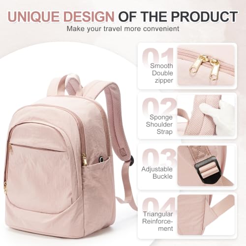 Laptop Backpack for Men Women, Anti-Theft Lightweight Travel Daypack, Multi-Compartment Work School Bag - color: Lotus Pin