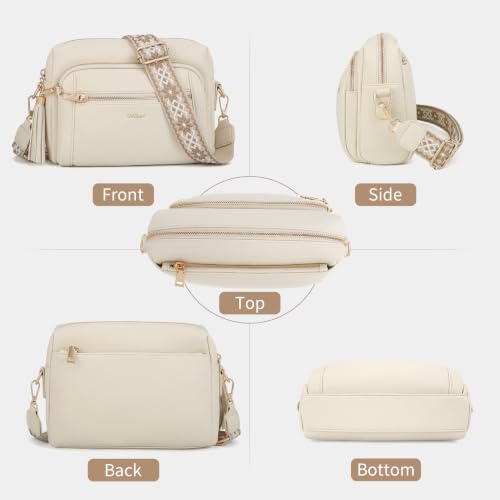 Vegan Leather Crossbody Bags for Women Anti theft Purses and Handbag - color: Beige White