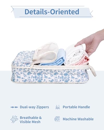 Narwey Compression Packing Cubes for Travel, Cute Luggage Organizer Bags - color: Y-Blue Flower