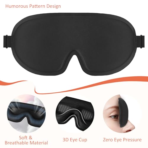 Funny 3D Zero Pressure Sleep Eye Mask for Men Women Side Sleeper, Adjustable Blackout Soft Breathable Eye Masks for Travel Nap Night Sleep, Humorous Gift Stocking Stuffers (Black) - color: Black