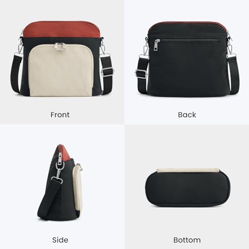G4Free 여성용 RFID 차단 크로스바디 백, 미디엄 나일론 여행용 지갑, 블랙&레드, 크로스바디 백 - color: 블랙&레드