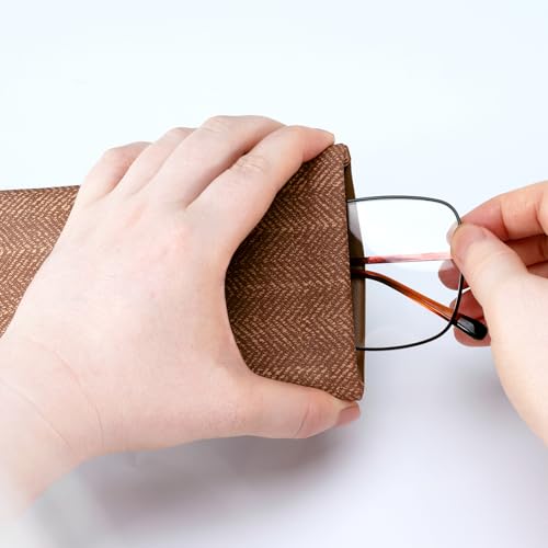 Vemiss 3 Pack Glasses Case, Squeeze Top Soft Sunglasses Pouch - color: A-black Brown Yellow