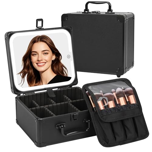 TANTO Travel Makeup Case with LED Mirror, Adjustable Dividers for Women
