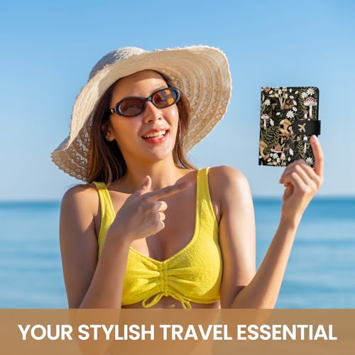 Passport Holder for Travel, RFID Blocking Wallet with Magnetic Closure - color: K-Mushroom