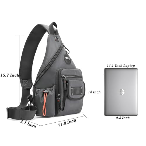 NICGID Sling Bag Backpack, 13.3'' 14.1'' Laptop Bag Crossbody Shoulder Chest Backpacks Travel Outdoors for Men Women - color: Grey-2555
