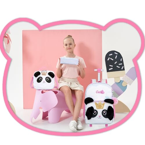 Meetbelify 바퀴 달린 여아용 롤링 백팩, 초등학생 아동용 바퀴 백팩, 05 팬더, 사용자 정의 - color: 05 팬더