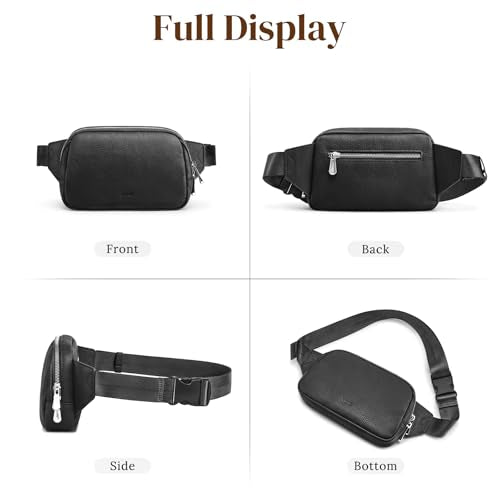 S-ZONE Leather Fanny Pack for Women RFID Blocking Crossbody Sling Bag - color: Black