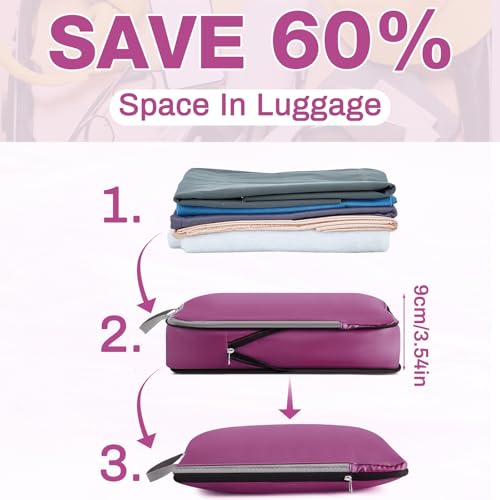 Hosuly 6 Pcs Compression Packing Cubes, 17.3 x 12.6'', Purple - color: Purple