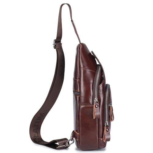 LUKZIJAES Genuine Leather Sling Bag for Men Crossbody Bags Shoulder Chest - color: #3-coffee