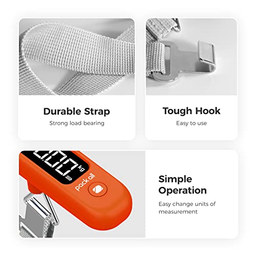 pack all Digital Luggage Scale for Travel, 110Lbs Capacity, 0.1Lb Precision - color: Orange