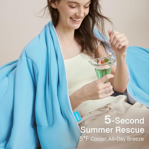 Bedtter Cooling Throw Blanket Lightweight with Carry Bag - color: Icy Blue, size: Throw (50" x 60")