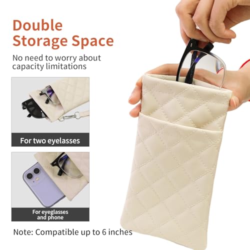 Double Eyeglass Case Soft Dual Glasses Case for Women Men Travel Squeeze Top Sunglasses Cases Eyeglasses Pouch - color: Black+white Lanyard