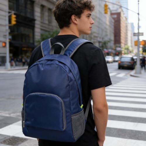 Foldable Backpack Travel Collapsible Backpacks Lightweight Packable Backpacks Men Women Foldable Day Pack for Travel, Hiking, Walking, Cycling, Camping (Navy Blue) - color: Navy Blue