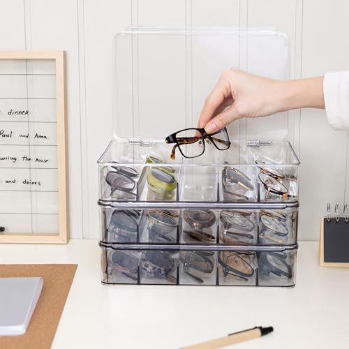 Sunglass Organizer, Clear Glasses Holder for Nightstand and Storage, Prescription Eye Glasses Display Case - color: 3-pack