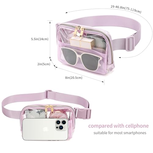 Clear Fanny Pack Stadium Approved Belt Bag, Clear Purse for Stadium Events - color: Light Purple