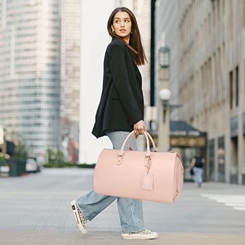 Modoker 2-in-1 PU Leather Garment Duffle Bag with Shoulder Strap, Pink - color: Pink