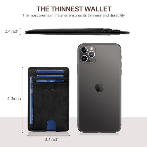 Front Pocket Thin Wallet for Men Women RFID Blocking Credit Card Holder Card Cases Slim Minimalist Wallet with Gift Box (Alaska Black) - color: Alaska Black