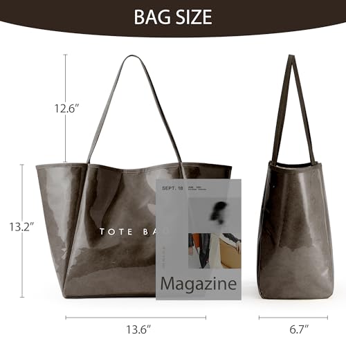 KALIDI PVC Tote Bag Women Large Kraft Paper Travel Beach Bag Jelly Purses - color: Coffee