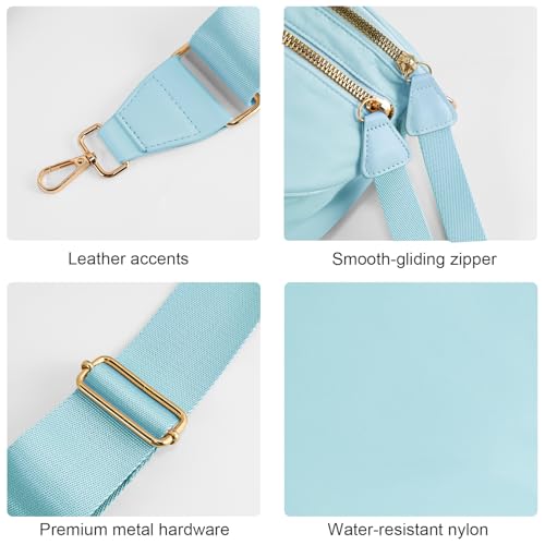 Checkered Crossbody Bags for Women, Large Nylon Bum Bags - color: Ice Blue