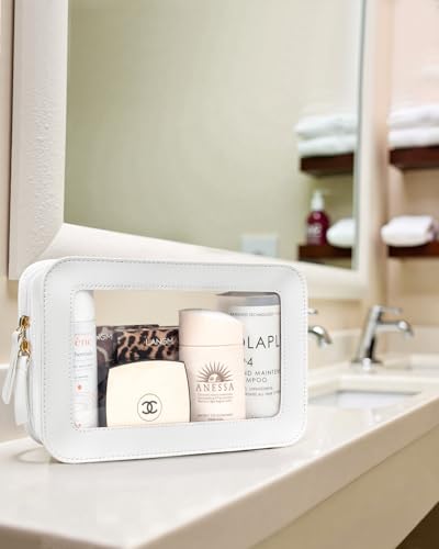 LETGO Clear Sunscreen Makeup Bags Pouch, TSA Approved Toiletry Bag with Zipper, Portable Make Up Organizer Traveling Compact Car Bag for Beach Essentials(Clear-White) - color: Clear-White