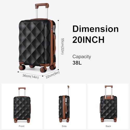 Somago 3-Piece Travel Collection with 20-Inch Hardside Carry-On Luggage - color: Black, size: 3 Piece Set (20/DB/TB)