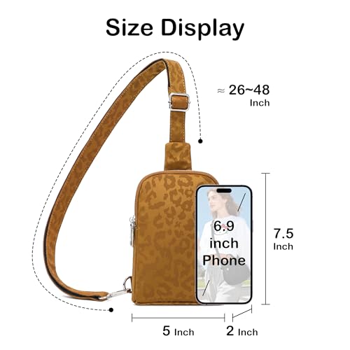 Nylon Crossbody Sling Bag for Women, Small Lightweight Cross Body Purse - color: Leopard Brown