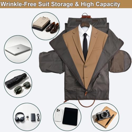 Genuine Leather Convertible Garment Duffle Bag for Men, 2 in 1 Suit Travel Bag with Shoe Compartment, Business Trip Weekender Overnight Bag, Brown - color: 01 Wiped Coffee Brown