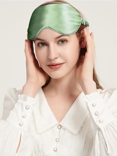 100% Mulberry Silk Eye Mask for Sleeping with Silk Wrapped Adjustable Strap,Sage Green - color: Sage Green