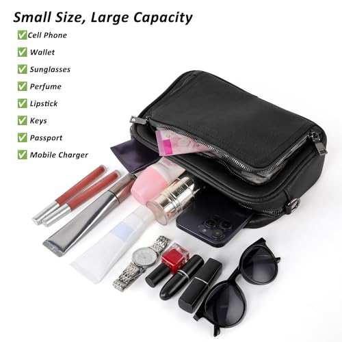 TANTOMI Crossbody Bags for Women Vegan Leather Travel Purses and Handbag - color: Black