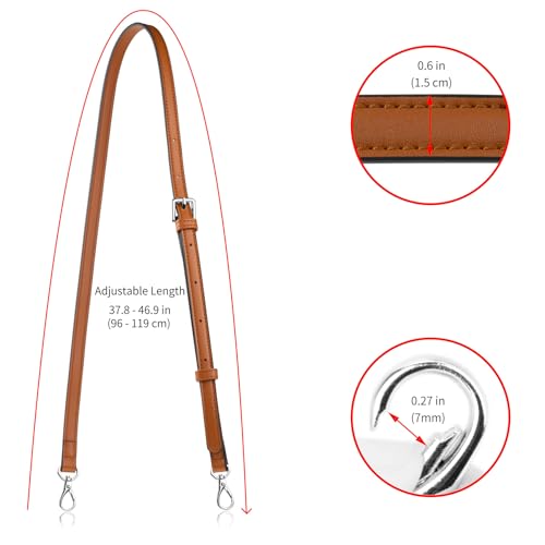 Allzedream Leather Purse Strap Replacement Crossbody Handbag Long Adjustable (Brown, Silver Hardware) - color: Brown, Silver Hardware