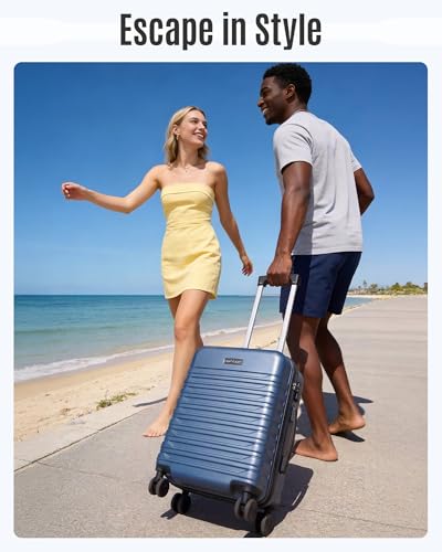 LIGHT FLIGHT Expandable 20" Carry On Luggage 22x14x9, TSA Lock, Dark Blue - color: Dark Blue