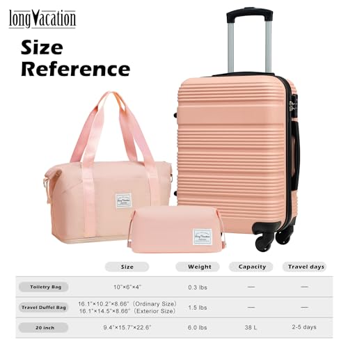 LONG VACATION Luggage Sets with Spinner Wheels, Carry on Suitcase 3 Piece - color: PINK, size: 3 piece set(DB)