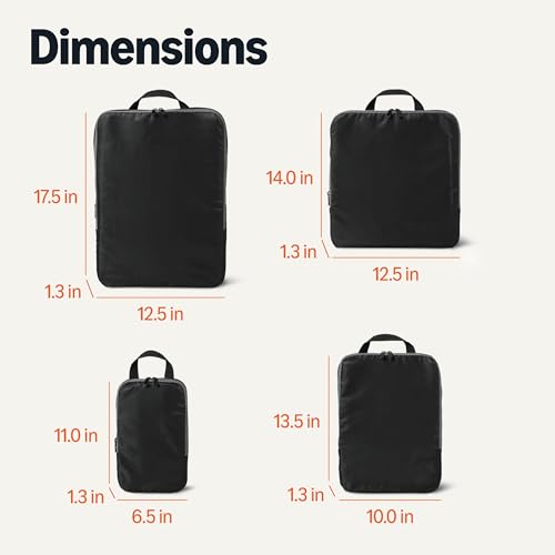 Amazon Essentials Ultralight Compression Packing Cubes, Recycled Fabric, 2 Zippers, 4-Pack, Black, for Suitcases or Backpacks