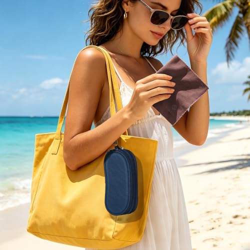 FINTIE Double Sunglasses Case, Soft Portable Eyeglasses Pouch with Clip - color: Dark Blue