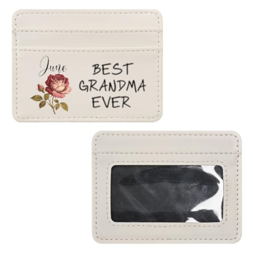 Thin Front Pocket Card Wallet for Women RFID Blocking PU Leather Card Holder with Your Design Delicate Floral Gift for Grandma Daily Errands - color: June Flower