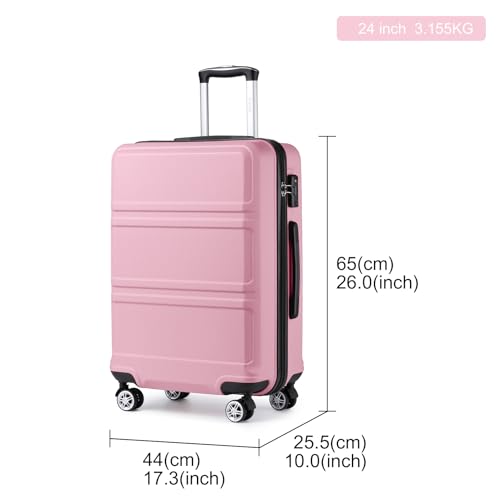 Kono 24 Inch Luggage Suitcase with Spinner Wheels TSA Lock - color: Pink, size: 24-inch Medium-checked