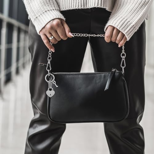 Heart Star Shaped Padlock Bag Charms with Key Mini Silver Heart Star Padlock Bag Keychain Small KeyChain for Women Mini Lock with Key for Handbag Fashion Accessories
