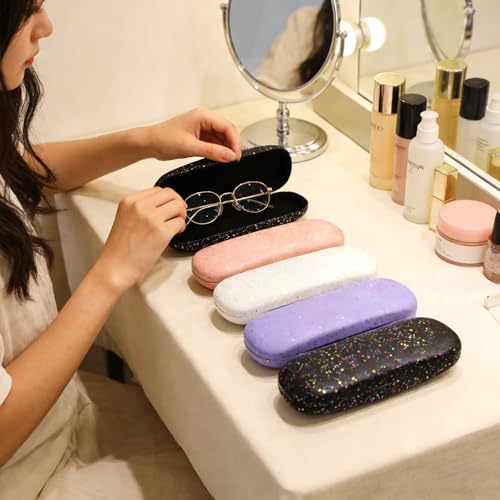 Eyeglass Case Hard Shell,Hard Sunglass Cases with Cleaning Cloth for Women,Glitter Protective Case - color: Style 3
