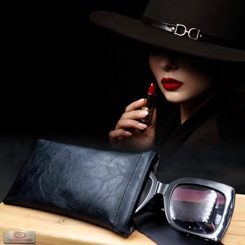 Soft Sunglasses case | Large Glasses Case Holder - Eyeglass Pouch Squeeze Top | Glasses pouch Lightweight Extra Layers - color: Black Distressed