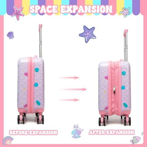 Cute Cat Kid's Luggage Set: 2 Piece Hardside Spinner Wheels Suitcase Set, 16' Airline Approved, Pink Cat Pattern, Ages 5+ - color: Cat Pink