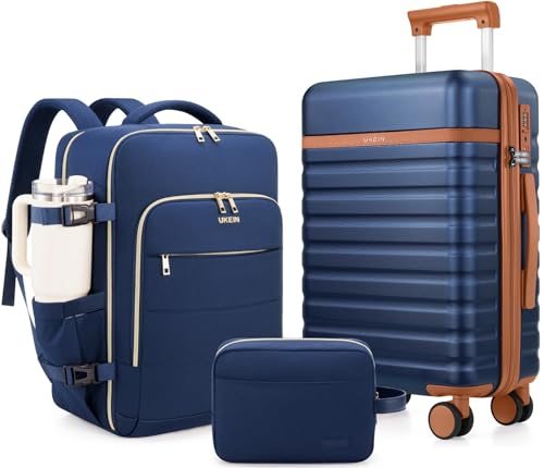 UKEIN Luggage Sets 3Piece, Carry On Luggage 20in Suitcase Set With Backpack - color: Navy Blue, size: 3 piece set (BP/20inch)