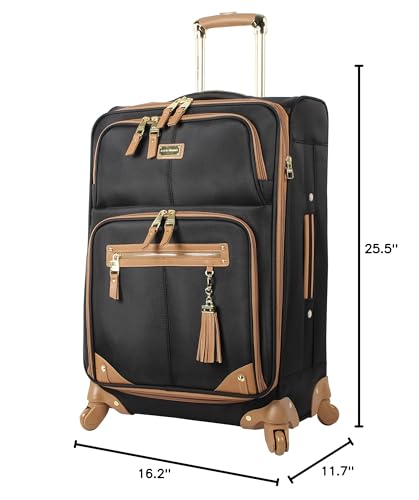 Steve Madden Designer Luggage Collection - Lightweight 24 Inch Expandable Softside Suitcase - Mid-size Rolling 4-Spinner Wheels Checked Bag (Harlo Black) - color: Harlo Black