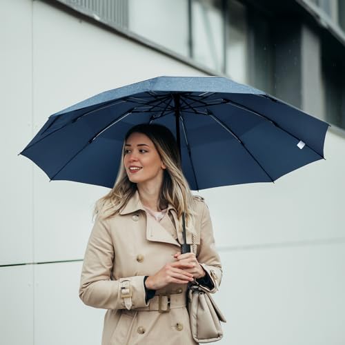 Prospo 46/62 Inch Large Travel Umbrellas for Rain Windproof, 10 Ribs Compact Reverse Folding Golf Umbrella, Double Canopy Automatic Open Close - color: Navy Blue, size: 62 inch