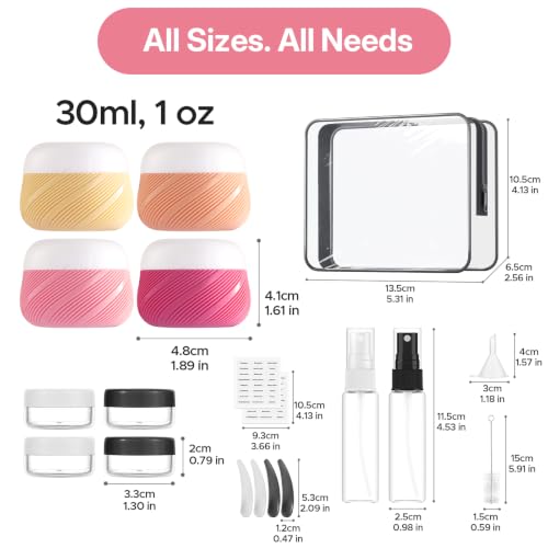 LitBear 19 Pack Travel Size Containers for Toiletries, TSA Approved | Leakproof, Refillable, 1oz, Silicone Containers, Cream Jars, Fine Mist Spray Bottles, Clear Bag, Shampoo, Lotion, Cosmetics - color: Pink